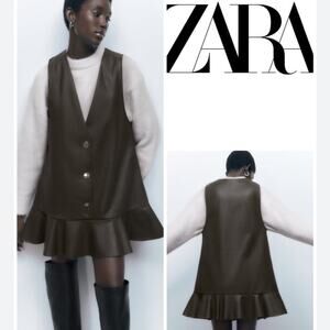 Zara faux leather snap button dress